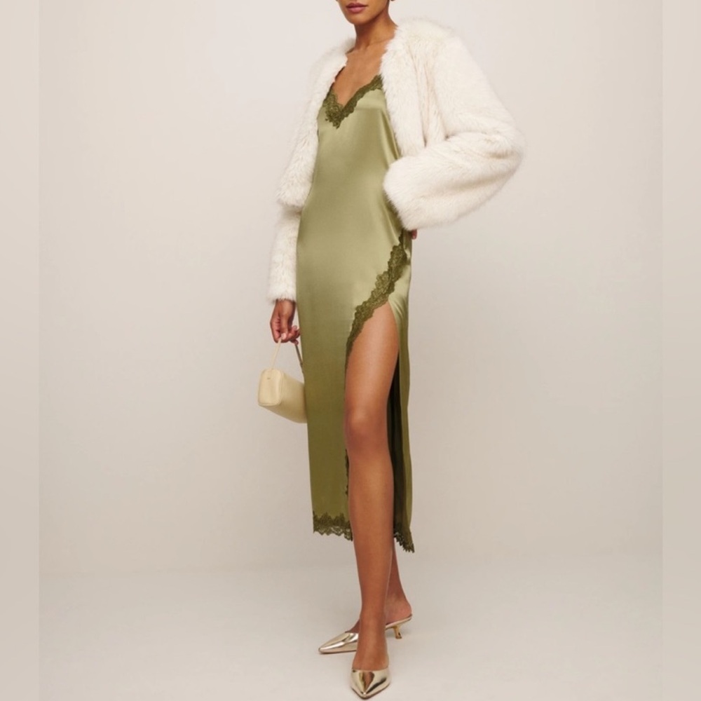 NWT Reformation Karissa Silk Maxi Dress in Olive Oil Green Size 4 - Picture 2 of 9